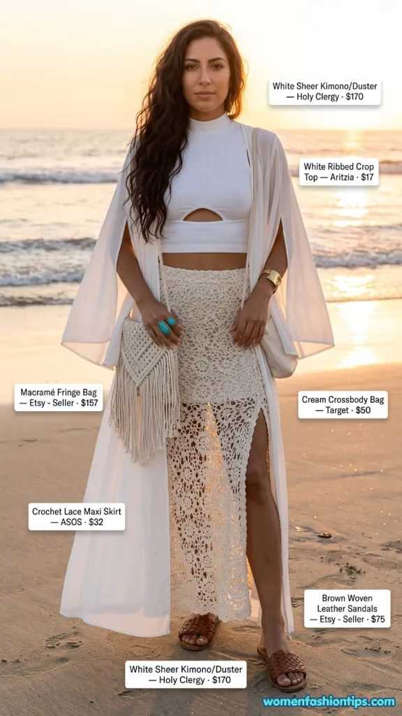 Boho Beach Goddess In Crochet And Kimono