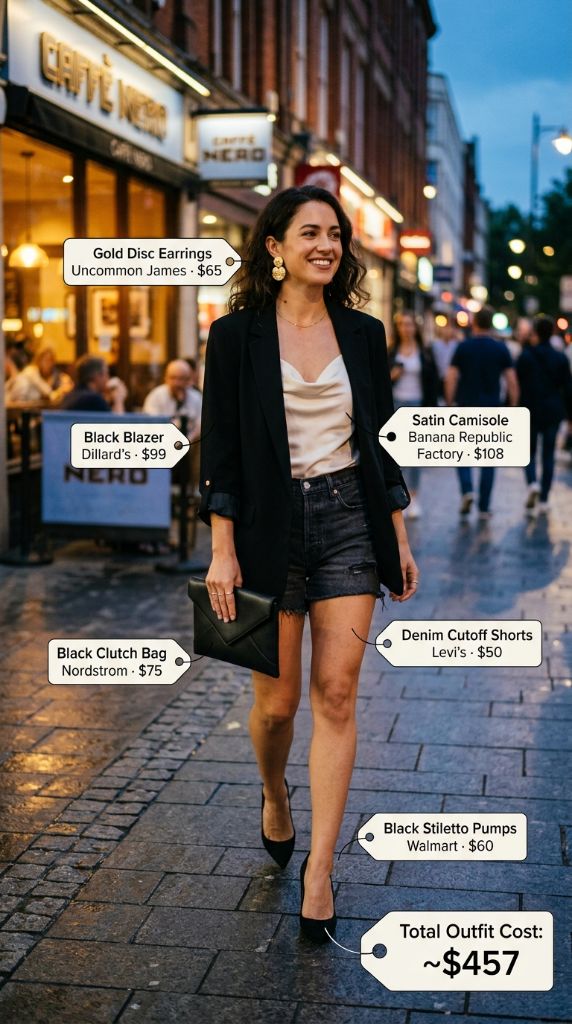 Night-Out Blazer And Black Denim Cutoffs