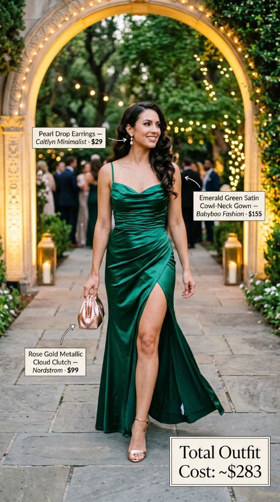 Emerald Green Satin Cowl-Neck Gown