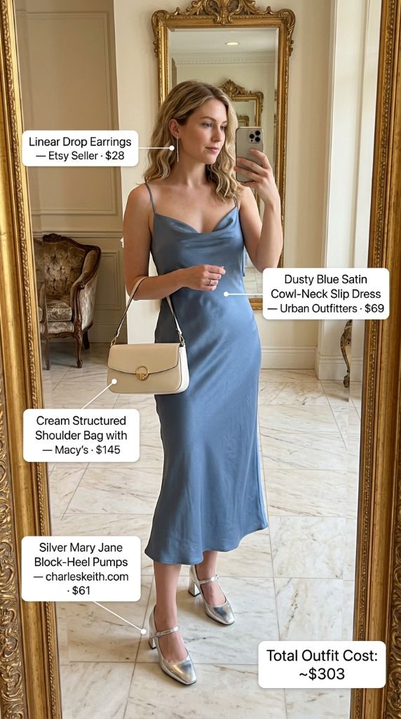 Dusty Blue Satin Slip Dress