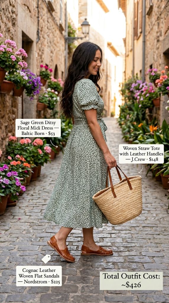 Sage Green Ditsy Floral Midi Dress