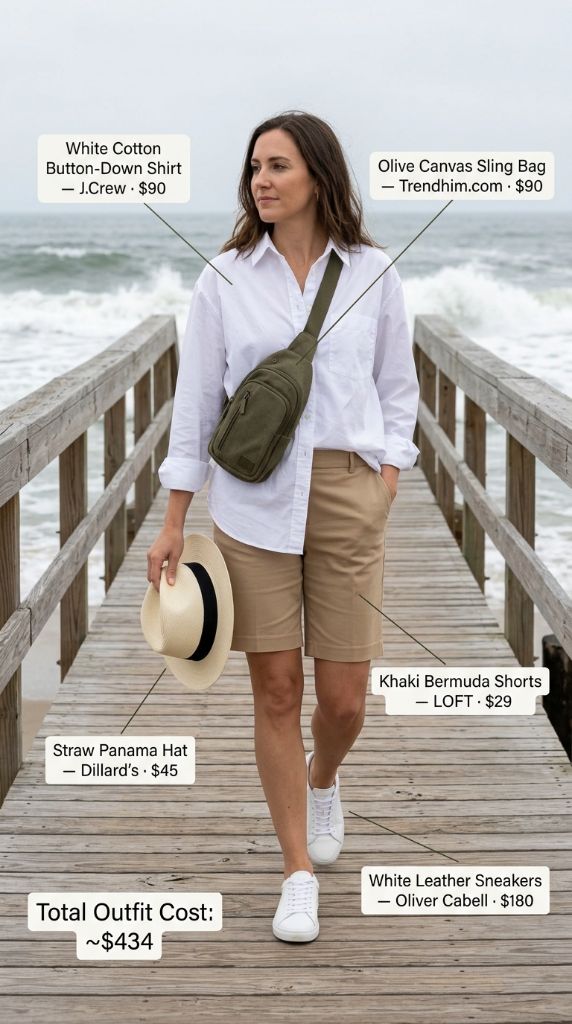 White Shirt Panama Hat Outfit
