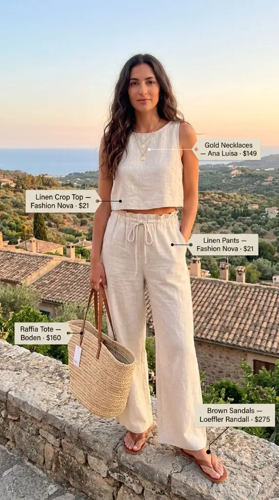 Linen Crop Top and Wide-Leg Pants Set