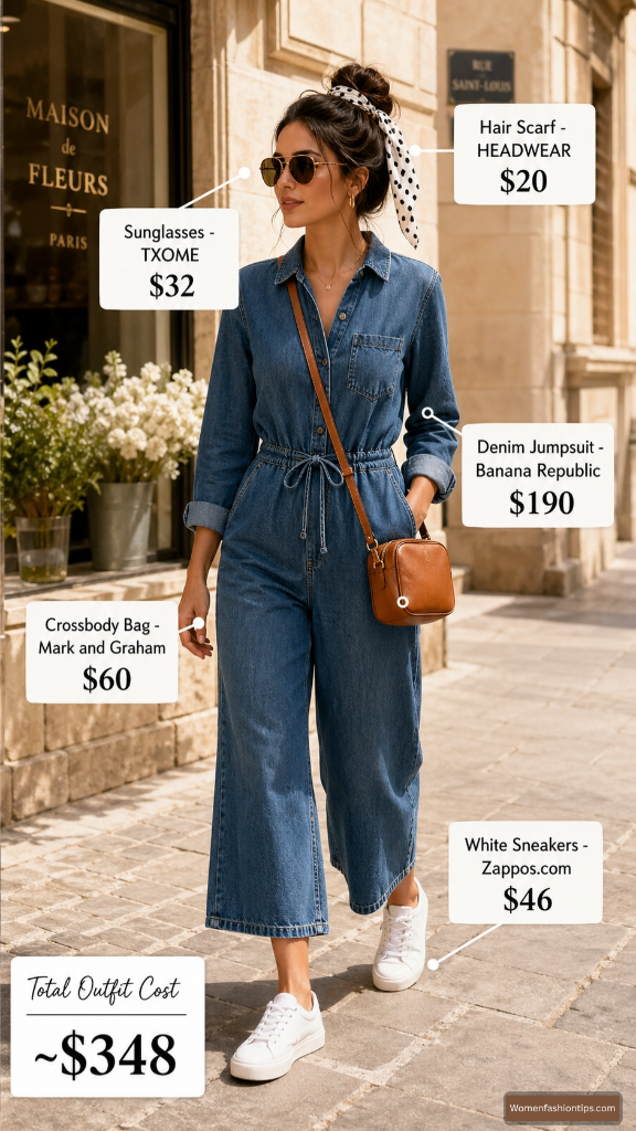 Denim jumpsuit Parisian inspired outfit