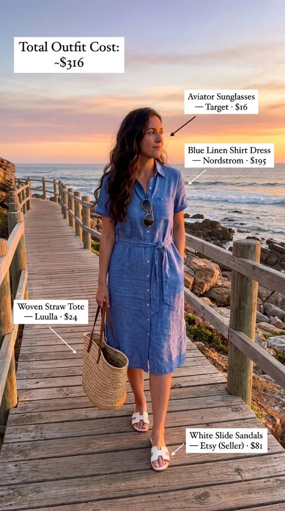 Blue Linen Shirt Dress Coastal Walk