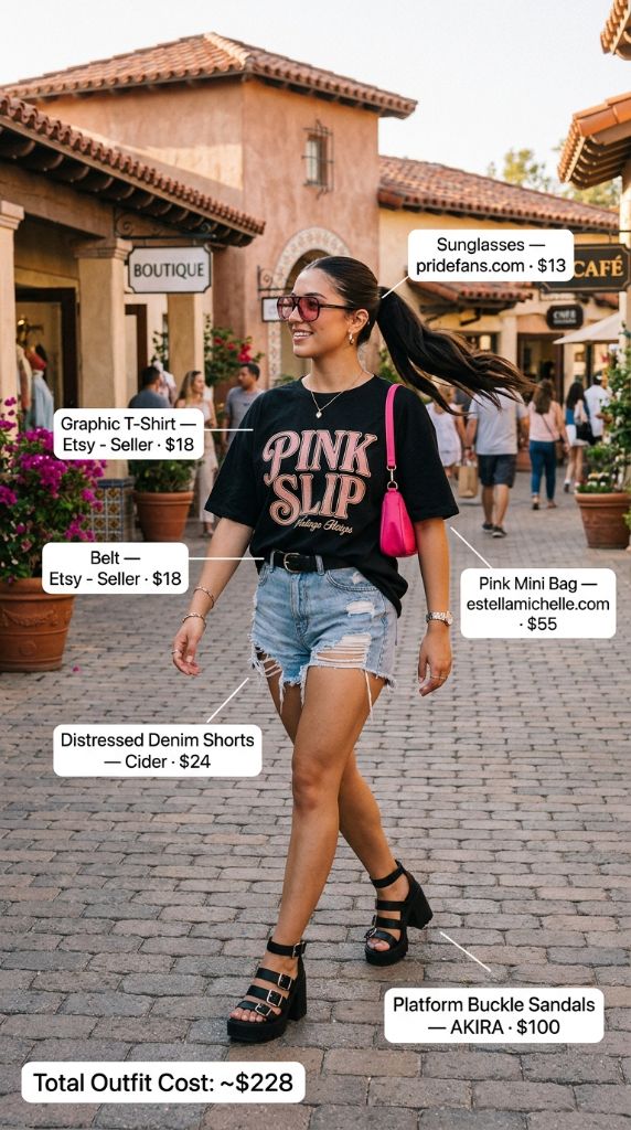 Bold Graphic Tee And Platform Sandals