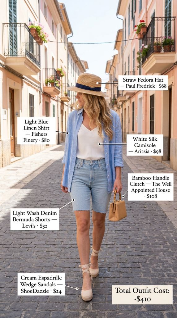 Blue Linen Shirt Fedora Outfit