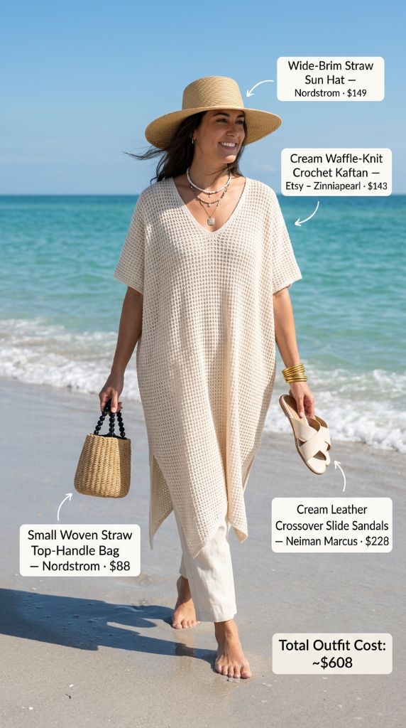 Cream Waffle-Knit Kaftan Elegance