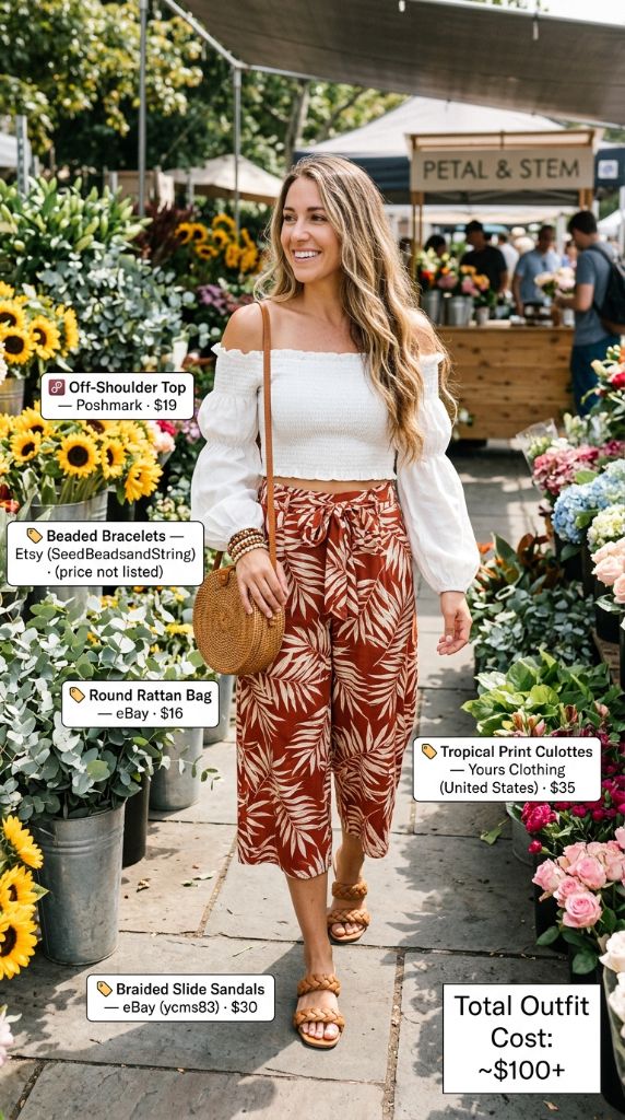 Tropical Print Culottes at the Flower Market
