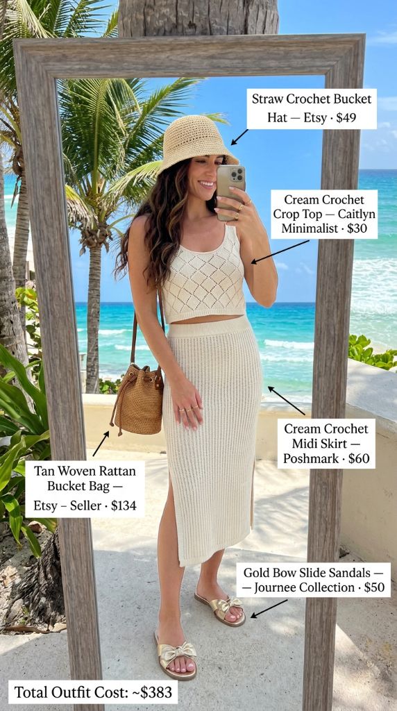 Cream Crochet Set Beach Outfit