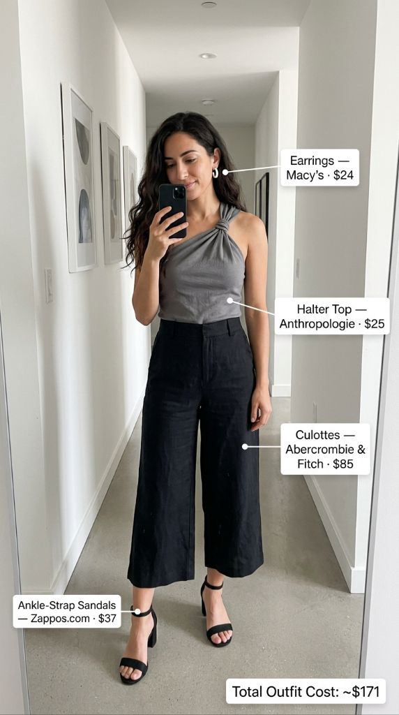 Effortless Gray Halter and Black Culottes