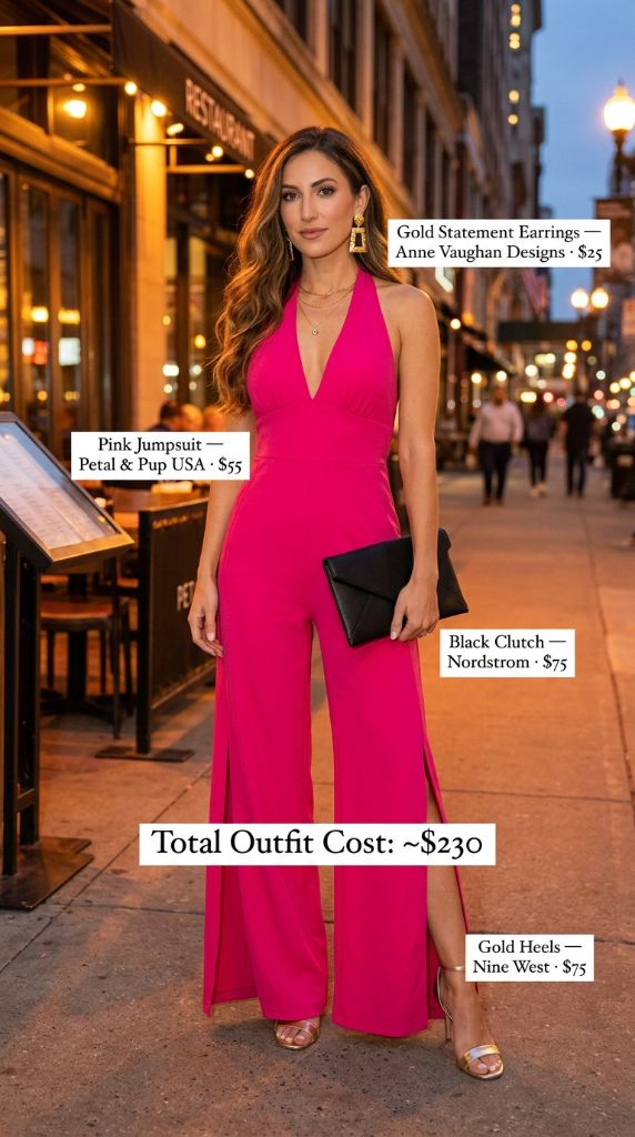 Hot Pink Halter Jumpsuit Evening Look