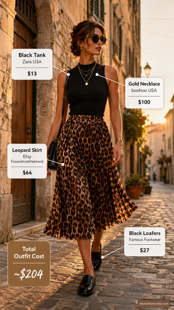 Leopard Midi and Black Loafers