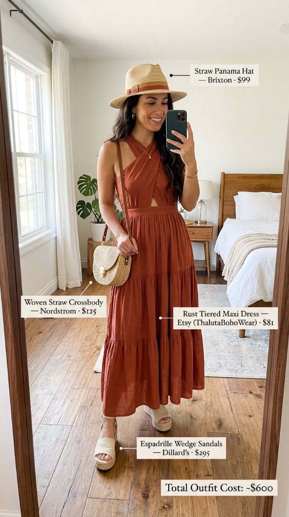 Rust Tiered Maxi Dress Resort Mood