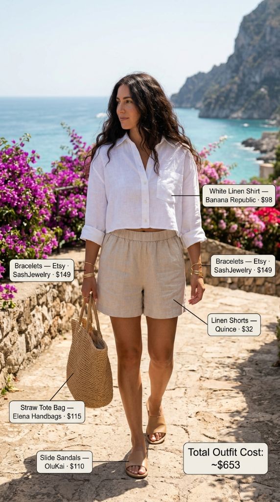 White Linen and Beige Shorts