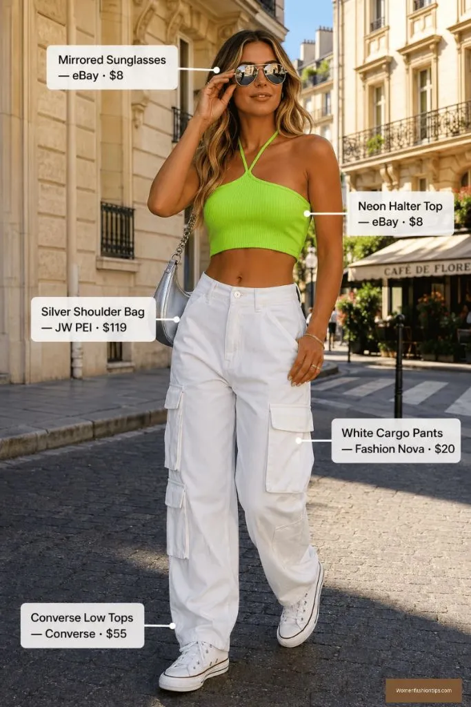 Neon Halter With White Cargo Pants