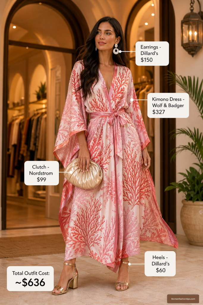 Coral Print Kimono Dress Drama