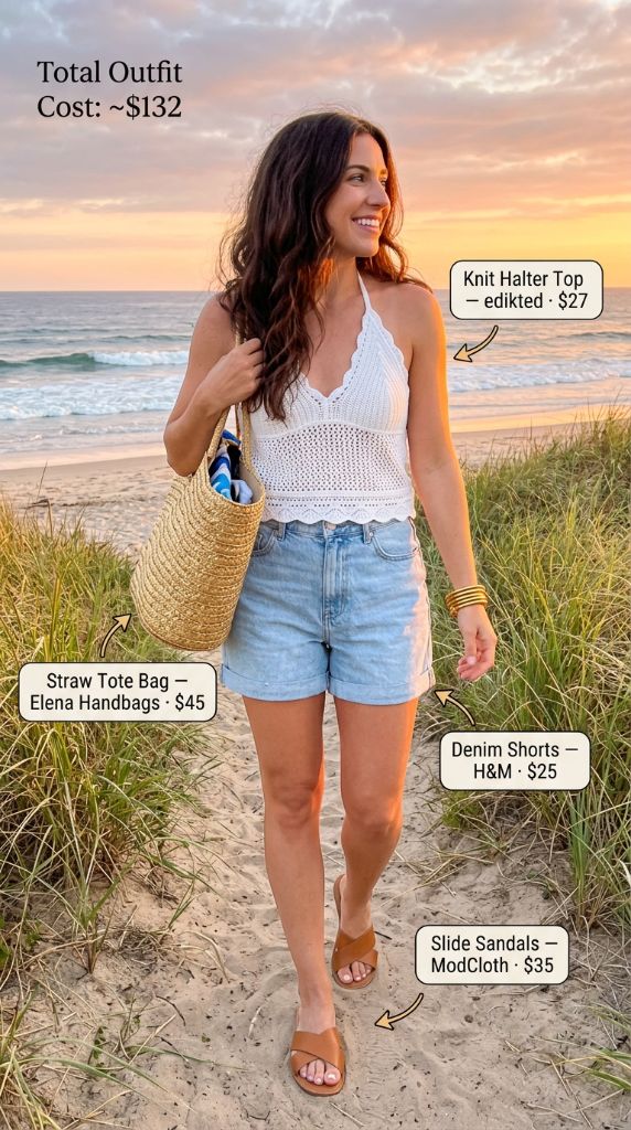 Beach Sunset Knit Halter And Slides