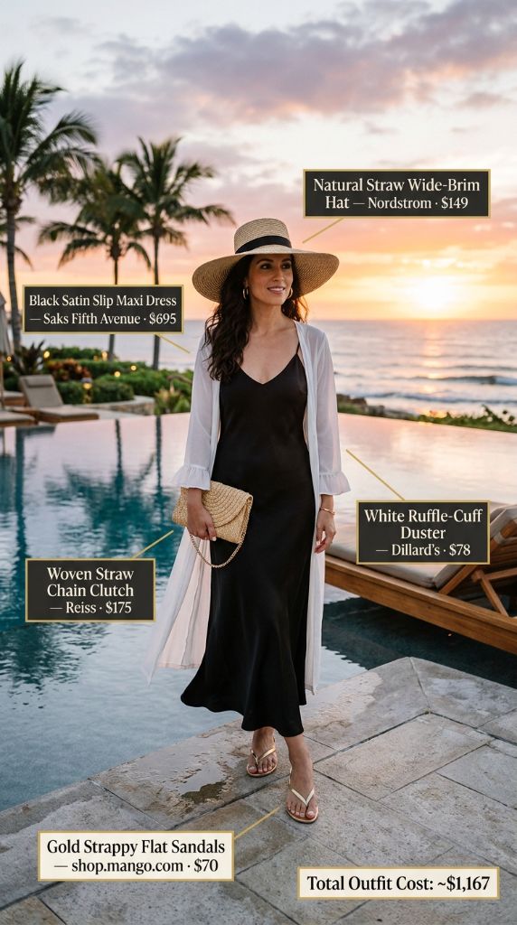 Black Slip Dress Straw Hat