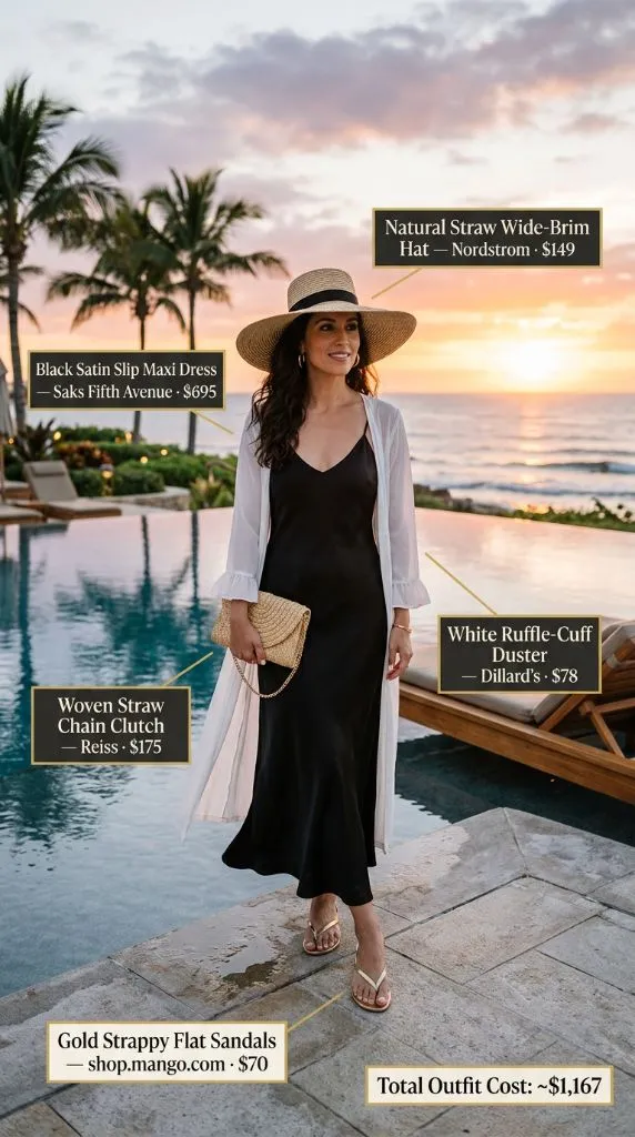 Black Slip Dress Straw Hat