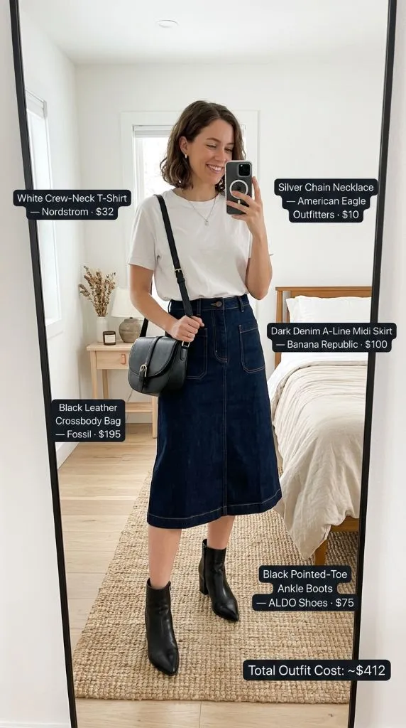 Dark Denim Midi Skirt And Boots