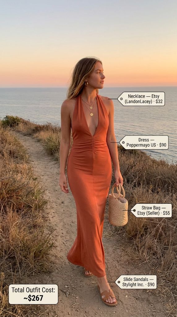 Orange Halter Maxi Dress