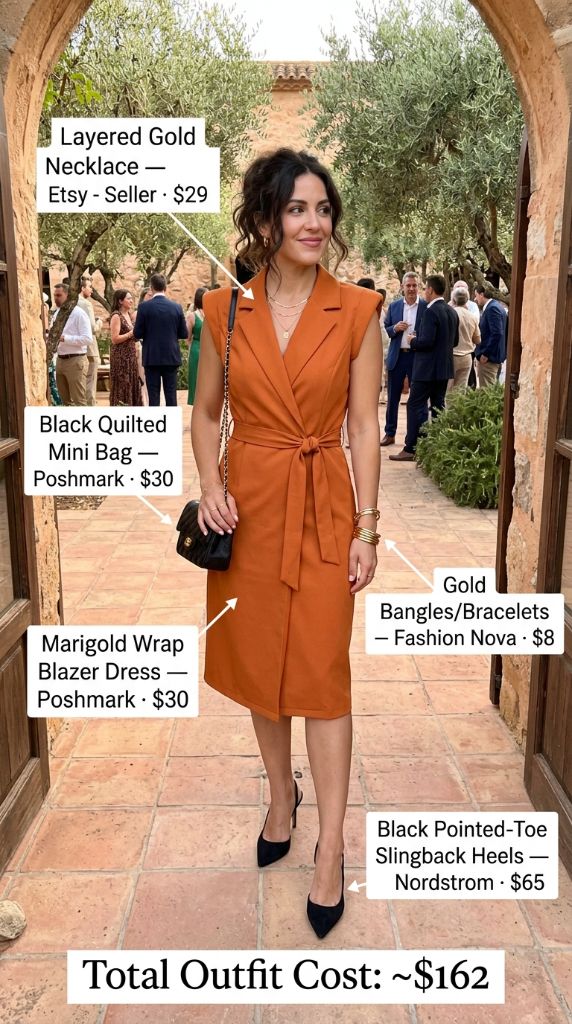 Marigold Wrap Blazer Dress with Black Accessories