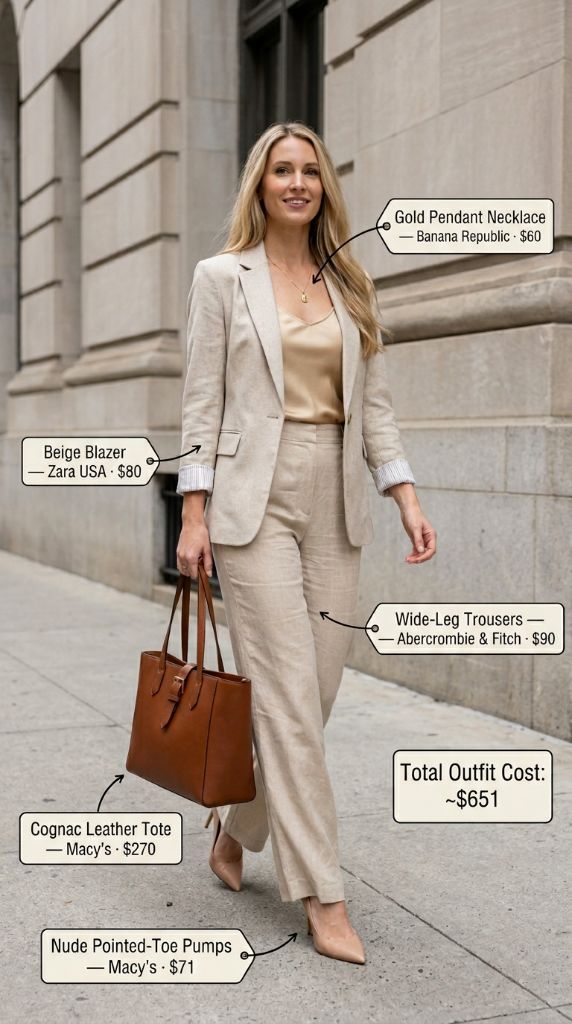 Beige Blazer Power Suit Summer Edition