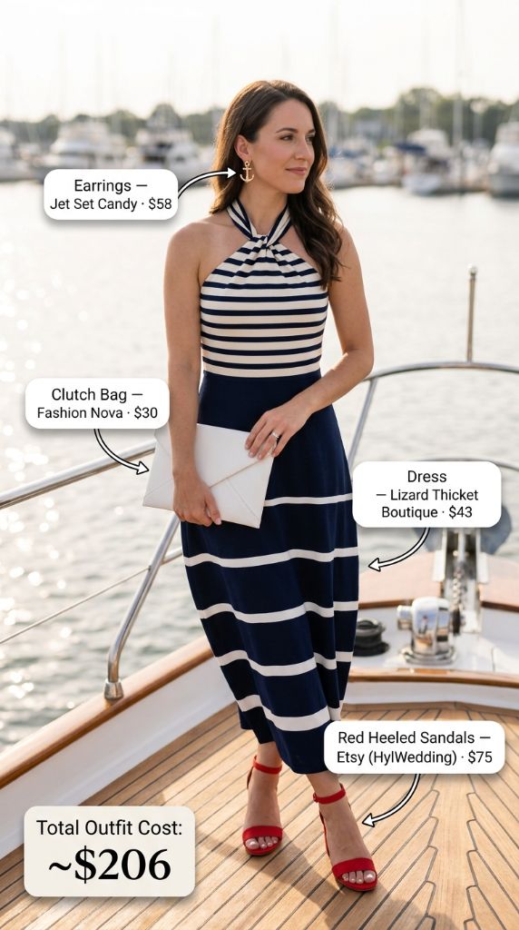 Nautical Striped Halter Maxi Dress