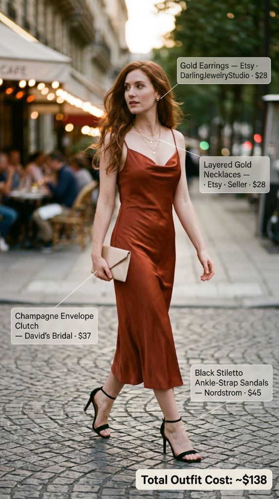 Rust Satin Slip Dress