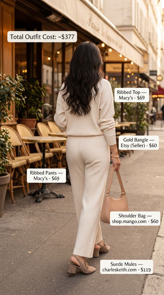 Ribbed Cream Knit Set for Cool Evenings