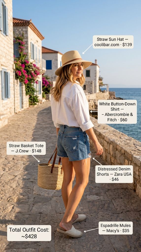 Mediterranean White Shirt And Straw Hat