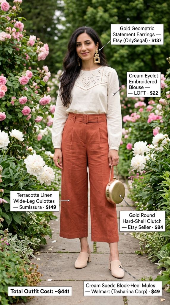 Terracotta Linen Culottes Outfit