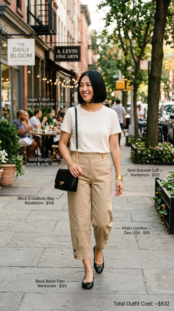 Cream Tee and Khaki Culottes Downtown
