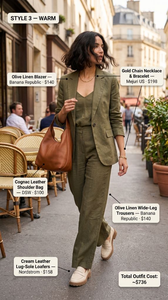 Olive Blazer and Trousers Parisian Style