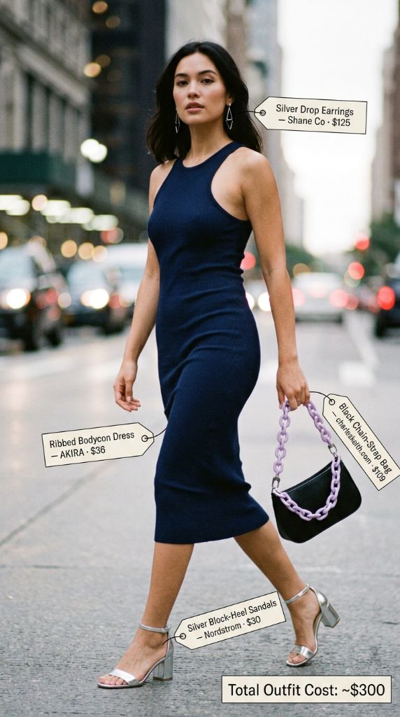 Navy Ribbed Bodycon Outfit