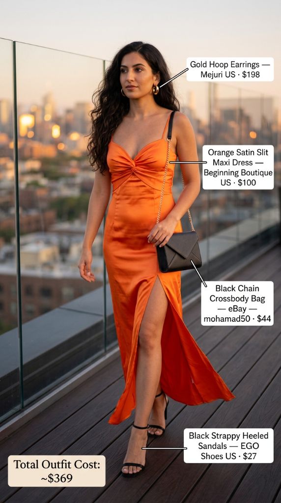 Bold Orange Satin Evening Dress