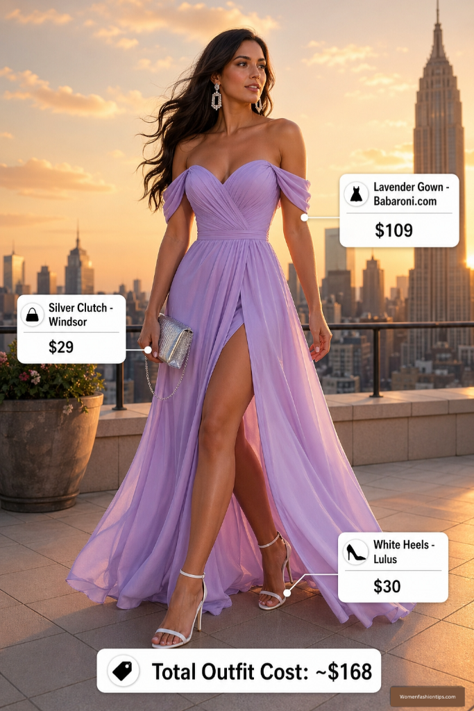 Lavender Off-Shoulder Gown