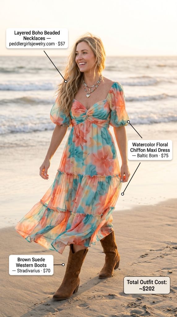 Watercolor Floral Chiffon Maxi Dress