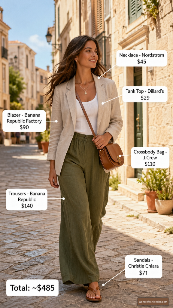 Mediterranean Olive Wide-Leg Trousers
