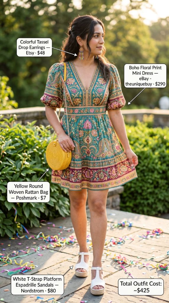 Boho Floral Print Mini Dress with Platform Espadrilles