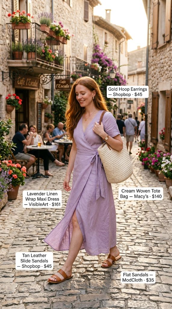 Lavender Linen Wrap Maxi Dress Outfit