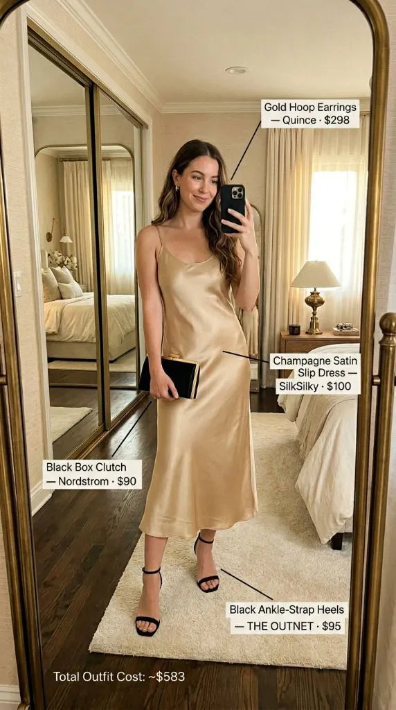 Champagne Satin Slip Dress Glow