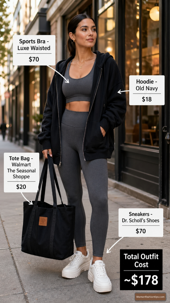 All-black athleisure layered outfit
