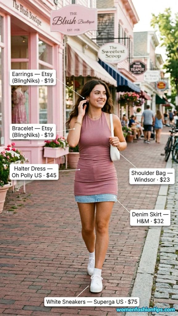 Halter Dress and Denim Outfit