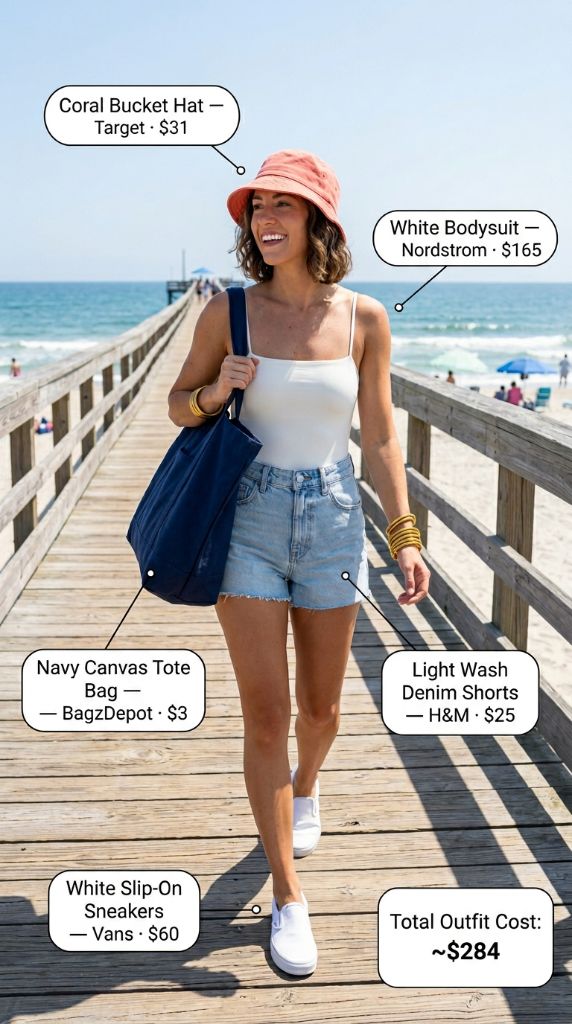 Coral Bucket Hat Beach Outfit