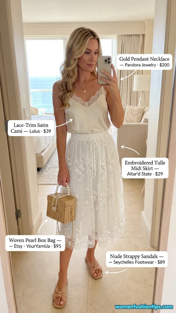 Satin Cami With Embroidered Tulle Skirt