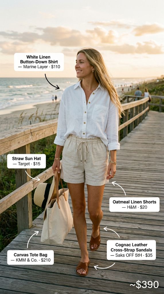 White Linen And Oatmeal Shorts
