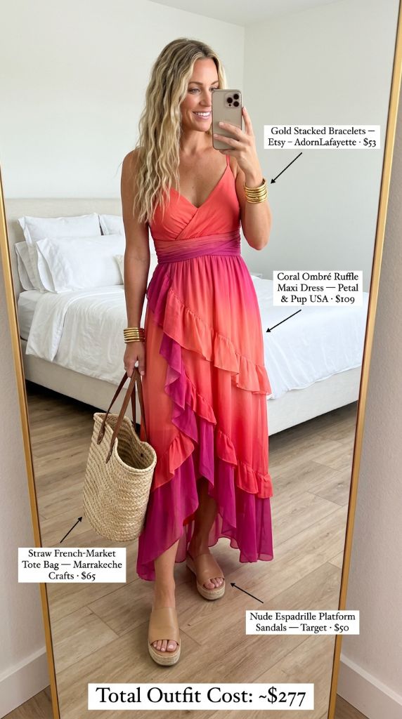 Coral Ombré Ruffle Maxi Magic