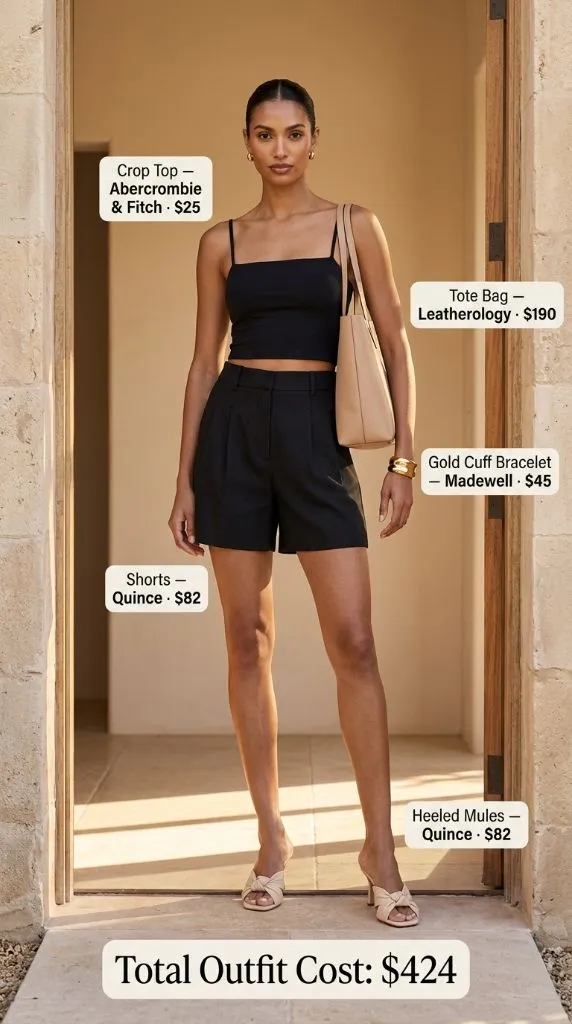 Black Minimalist Crop Top Shorts Outfit